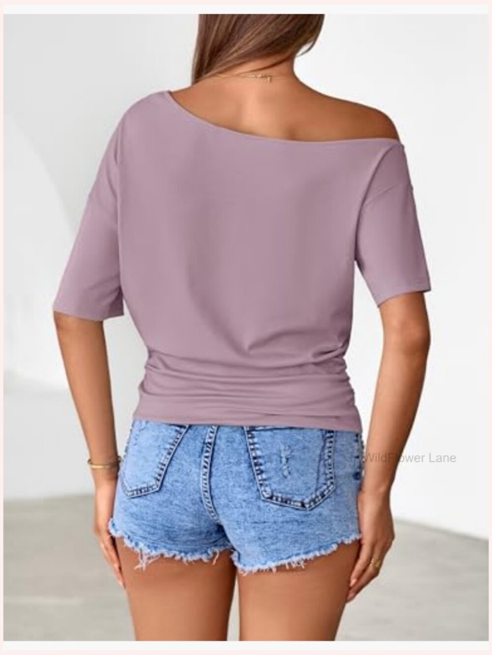 Off Shoulder Asymmetrical Tee Going Out Top Loose Fit Y2k - Picture 4 of 7